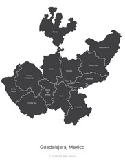 guadalajara Map. vector map of city in the mexico.