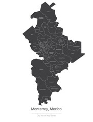 monterrey Map. vector map of city in the MEXICO.