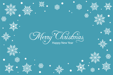 Christmas blue abstract background with snowflakes. Round winter pattern with falling and flying snowflakes and empty space for text. Isolated. Vector illustration