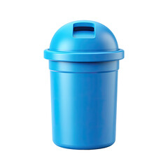 A vibrant blue cylindrical trash can with a domed lid and a small rectangular opening
