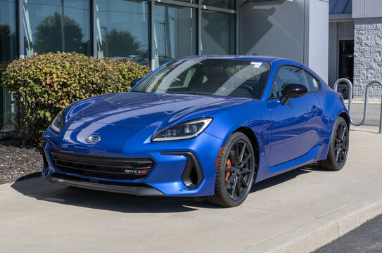 Subaru BRZ tS two-door sports car display. Subaru offers the BRZ with a 2.4L DOHC BOXER engine. MY:2025