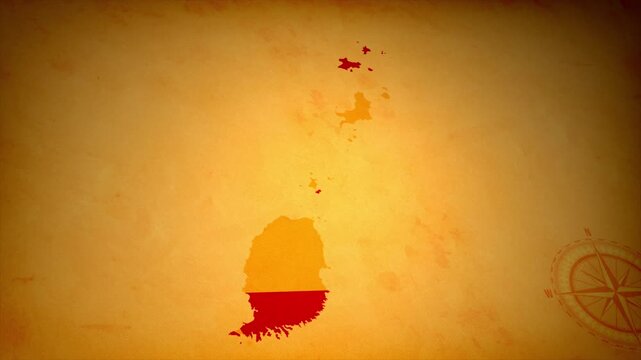 Animated Map of GRENADA with Flag in Body Isolated on Vintage Background