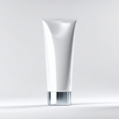 Realistic mockup of a cosmetic lotion or cream tube standing upright on a neutral background. Ideal for skincare, beauty product branding, and packaging design presentation