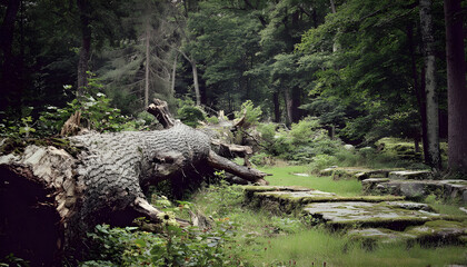Fototapeta premium Fallen tree outdoors woodland forest