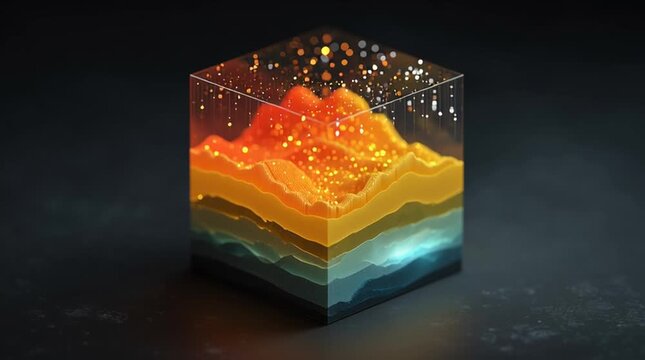 An AI performing RFM analysis on a customer base, visualized as a glowing 3D data cube animation.