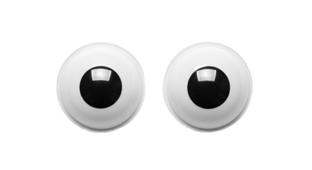 Pair of black and white plastic googly eyes isolated on white background, perfect for crafts and DIY projects