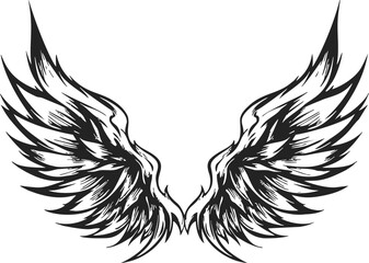 Obraz premium Angel wings sketch hand drawn symmetrical feathered tattoo style — stock vector