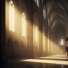 Golden Sunlight Beams in Majestic Gothic Cathedral