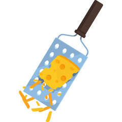 A Grater With A Block Of Cheese And Grated Cheese Falling Off A Transparent Background