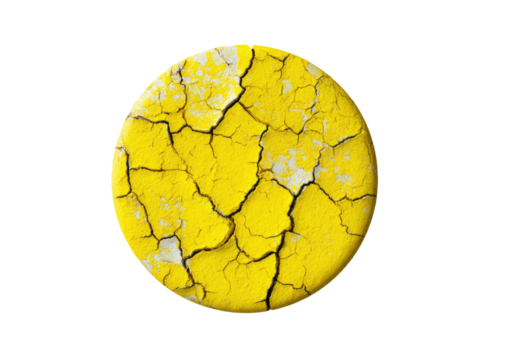 Cracked yellow circle, peeling paint. Dark background