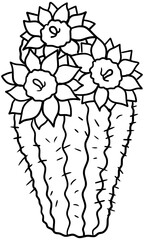 Saguaro Cactus Blossom Vector Outline Line Art Drawing
