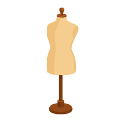 Flat vector illustration of a tailor mannequin for sewing and fashion design, isolated on white background.