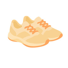 Soft flat vector illustration of sneakers in warm colors, clean shapes, minimal details, white background.