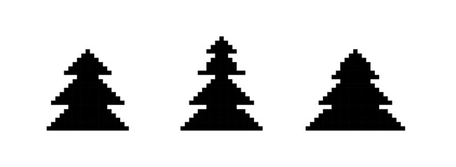Obraz premium Three Pixelated Evergreen Trees on a White Background