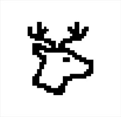 Pixelated Deer Head Icon in Black and White Graphic for Gaming Applications
