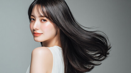 Fototapeta premium An elegant female with glossy beautiful hair. Best use for for hair care, skin care, and beauty products.
