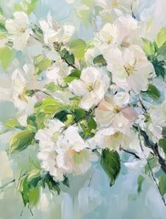 Delicate Blossoms: A Lush Arrangement of White Flowers Against a Soft Background Evoking Spring's Serenity and Natural Beauty in Every Brushstroke.
