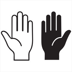Open Hand Icon in Outline and Filled Style. Palm Showing on White Background