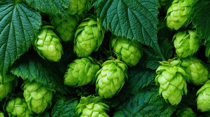 Obraz premium A bunch of green cabbages are growing on a leafy green plant. The cabbages are small and green, and they are growing in a cluster. The image has a peaceful and natural feel to it