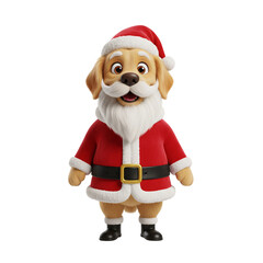 Funny 3D Render of a Dog Character Standing in a Full Santa Claus Suit Costume