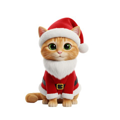 Adorable 3D Render of a Cute Ginger Kitten Wearing Santa Claus Costume and Hat
