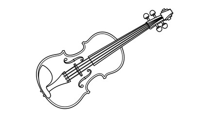 Fototapeta premium Elegant Black and White Outline Drawing of a Classical Violin Musical Instrument.
