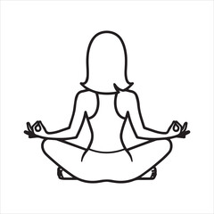 Yoga Pose, Rear View of Woman Meditating for Relaxation and Wellness Vector