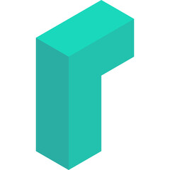 Abstract geometric shape in teal color isolated on a clean white background representing a three dimensional L-shape block with sharp edges and isometric perspective