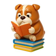 PNG Adorable puppy reading books.