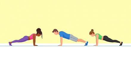 Diverse Group of People Exercising Together in Plank Position.