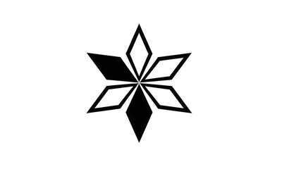 Fototapeta premium Minimalist black geometric star or snowflake symbol on clean white background