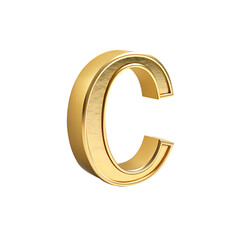 3D Golden Letter C, Brushed Texture, cutout, PNG isolated on white or transparent background