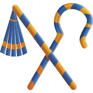 Ancient Egyptian Crook And Flail Symbols Of Royalty And Power In Blue And Orange Colors On Transparent Background
