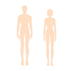Male and Female body silhouettes Fair Light Beige Caucasian vector set. Inclusive beauty human anatomy template, multicultural variation, women man different skin tones art, fashion concept.