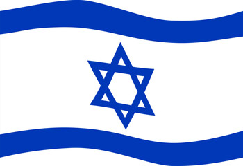 Israeli flag with the blue and white design depicted in a gentle waving motion, central Star of David, conveying movement and vitality,
