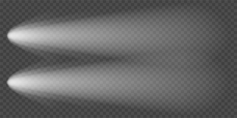 Lighthouse camera light, Car headlight top view. Motorcycle front flashlight flare, png overlay. White beacon beam effect, vector. Night street vehicle led spots isolated. Speed fog road truck aerial