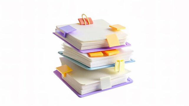 A stack of colorful notebooks secured with clips, showcasing a neat and organized design.