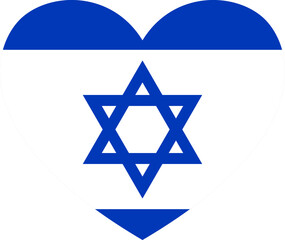 An emotional and stylized vector illustration of the Israeli flag formed into a distinctive heart shape, with the Star of David positioned in the center,