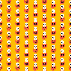 Happy Halloween Seamless Pattern. Vector Illustration of Hand Drawn Doodle 31 October Holiday Background. Trick or Treat. Jack o Lantern Skull.