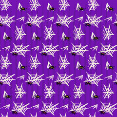 Spider Web Seamless Pattern. Vector Illustration of Hand Drawn Doodle 31 October Holiday. Scary Background. Trick or Treat.