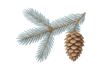 Spruce tree branch with pinecone watercolor illustration © PerfectPhoto