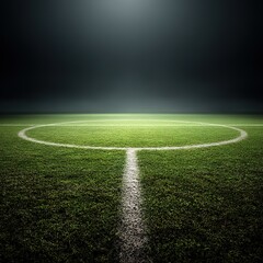 Obraz premium Soccer Field Center Circle and Midline Grass Texture Stadium Lighting