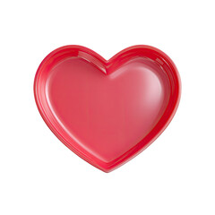 A vibrant, glossy red heart-shaped dish or trinket tray, smooth and seemingly ceramic