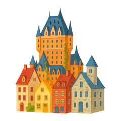 Obraz premium PNG Whimsical castle village illustration.