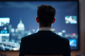 Generative AI observing a city skyline at night, technological advancements in observation.