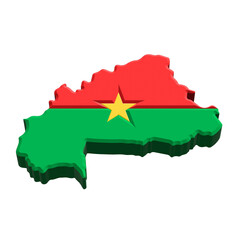 Country Map of Burkina Faso with Flag Overlay on Transparent Background

