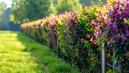Obraz premium Vibrant Hedge Row - A Colorful Boundary in Natures Embrace.