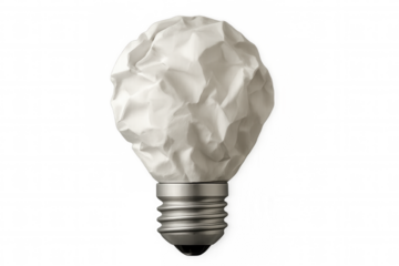 Crumpled paper light bulb symbolizing creative ideas, innovation, problem solving, and generating new concepts