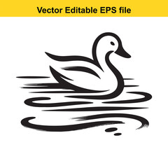 Vector art of stylized duck swimming in water with abstract ripples