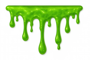 Green dripping slime border, viscous liquid creating a sticky goo effect, transparent background for design elements